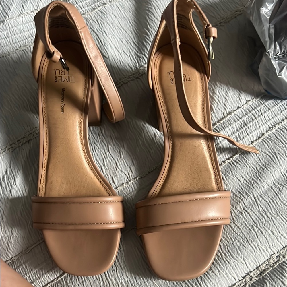 Time and Tru Tan Heeled Sandals with Ankle Strap